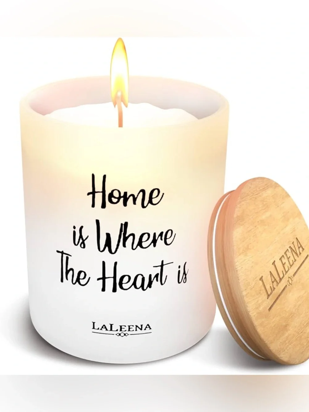 LaLeena Lavender Scented Inspirational Home Quote Candle w/ Wooden Lid NWT